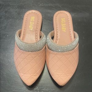 Girls Quilted Tan Mules
